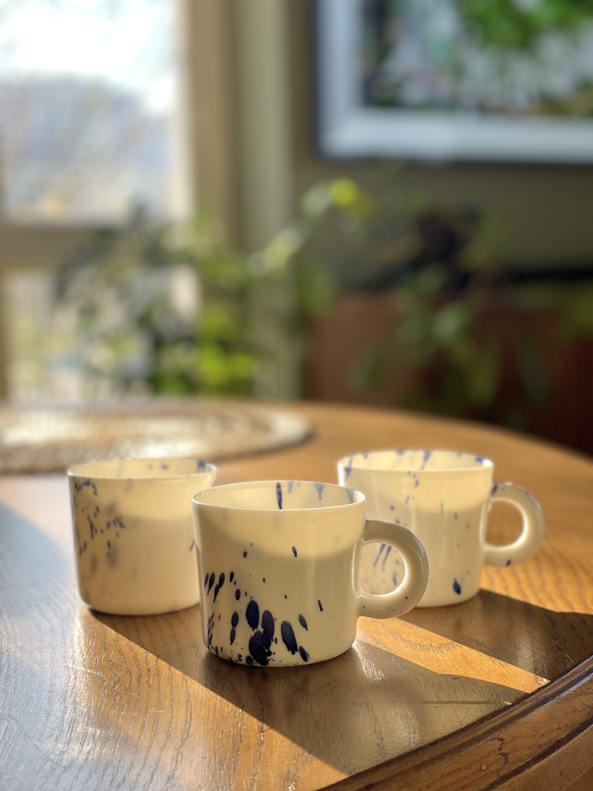 Porcelain cappuccino cup with blue patterns