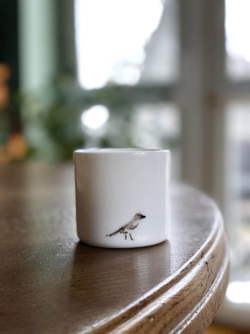 Mug, ceramic goblet with a hand-painted illustration of a bird for drinking tea, coffee or other drink, capacity 100 ml