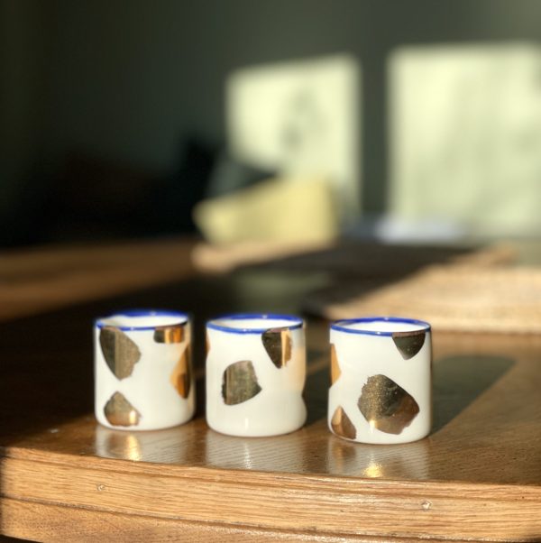 Porcelain cappuccino cup with blue patterns